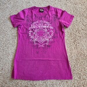 Harley Davidson Womens Magenta Purple Graphic T-Shirt‎ Eastgate Cincinnati OH S